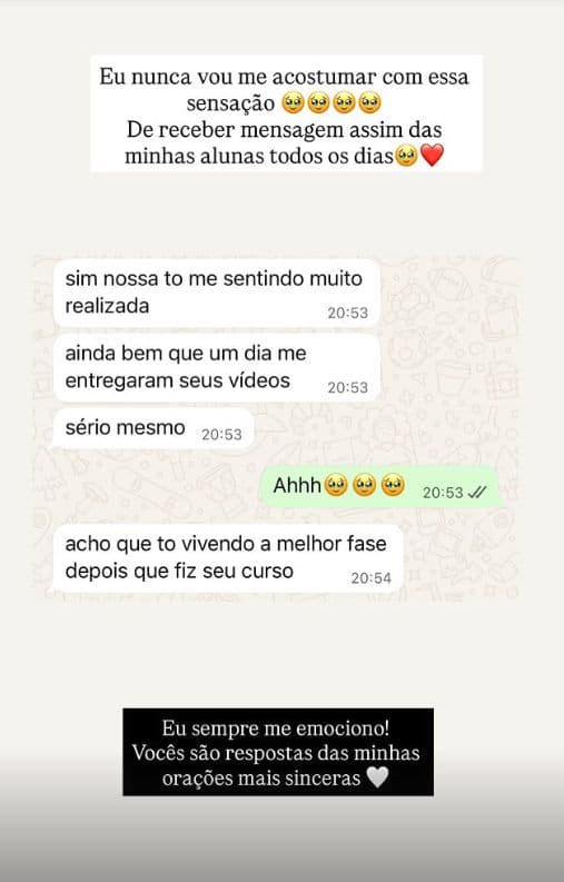 Print de WhatsApp de aluna do Método MAP